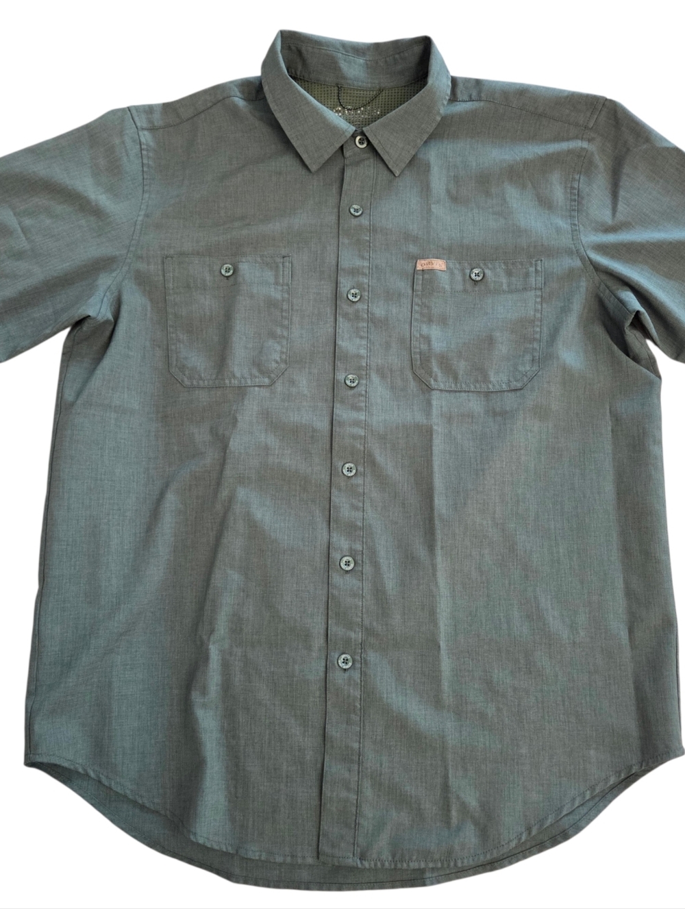 ORVIS Tech Work Shirt Mens Classic Short Sleeve Button Up Shirt Green Large
